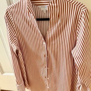 Foxcroft Chocolate Brown and White Striped Blouse, size 8